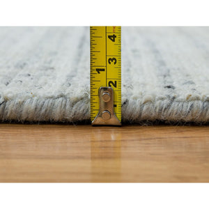 10'x10' Ivory, Hand Loomed Plain Modern Striae Design, Soft Pile Pure Wool, Round Oriental Rug FWR392586