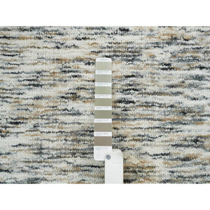 6'2"x6'2" Earth Tone Colors, Hand Loomed Modern Striae Design, Soft To The Touch Pure Wool, Square Oriental Rug FWR392616