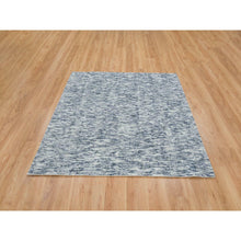 Load image into Gallery viewer, 6&#39;1&quot;x6&#39;1&quot; Blue And Ivory, Modern Striae Design Soft Pile, Pure Wool Hand Loomed, Square Oriental Rug FWR392622