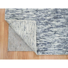 Load image into Gallery viewer, 6&#39;1&quot;x6&#39;1&quot; Blue And Ivory, Modern Striae Design Soft Pile, Pure Wool Hand Loomed, Square Oriental Rug FWR392622