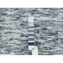 Load image into Gallery viewer, 6&#39;1&quot;x6&#39;1&quot; Blue And Ivory, Modern Striae Design Soft Pile, Pure Wool Hand Loomed, Square Oriental Rug FWR392622