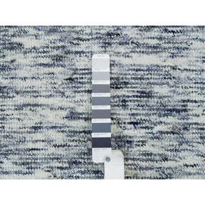 6'1"x6'1" Blue And Ivory, Modern Striae Design Soft Pile, Pure Wool Hand Loomed, Square Oriental Rug FWR392622