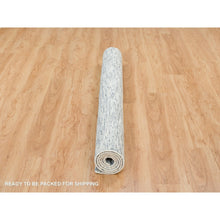 Load image into Gallery viewer, 6&#39;1&quot;x6&#39;1&quot; Blue And Ivory, Modern Striae Design Soft Pile, Pure Wool Hand Loomed, Square Oriental Rug FWR392622