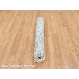 6'1"x6'1" Blue And Ivory, Modern Striae Design Soft Pile, Pure Wool Hand Loomed, Square Oriental Rug FWR392622