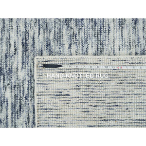 6'1"x6'1" Blue And Ivory, Modern Striae Design Soft Pile, Pure Wool Hand Loomed, Square Oriental Rug FWR392622