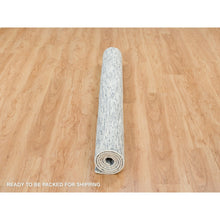 Load image into Gallery viewer, 6&#39;x6&#39; Blue And Ivory, Modern Striae Design Soft Pile, Pure Wool Hand Loomed, Square Oriental Rug FWR392628