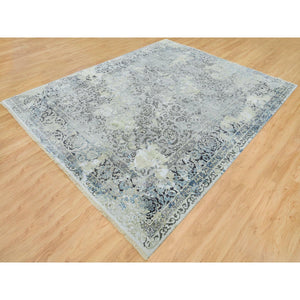 8'x10' Light Gray, Pure Silk With Wool Hand Knotted, Broken Kashan Design, Oriental Rug FWR392658