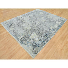 Load image into Gallery viewer, 8&#39;x10&#39; Light Gray, Pure Silk With Wool Hand Knotted, Broken Kashan Design, Oriental Rug FWR392658