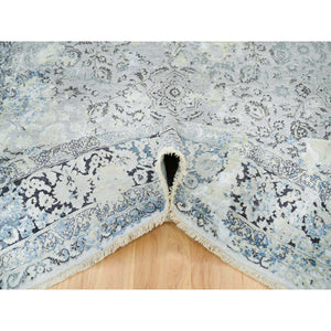 8'x10' Light Gray, Pure Silk With Wool Hand Knotted, Broken Kashan Design, Oriental Rug FWR392658