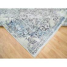 Load image into Gallery viewer, 8&#39;x10&#39; Light Gray, Pure Silk With Wool Hand Knotted, Broken Kashan Design, Oriental Rug FWR392658