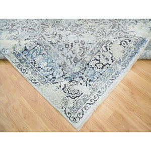 8'x10' Light Gray, Pure Silk With Wool Hand Knotted, Broken Kashan Design, Oriental Rug FWR392658