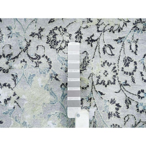 8'x10' Light Gray, Pure Silk With Wool Hand Knotted, Broken Kashan Design, Oriental Rug FWR392658
