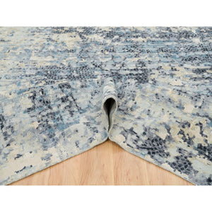 11'10"x14'10" Blue and Gray, Wool and Silk Hand Knotted, Modern Abstract with Mosaic Design, Oversized Oriental Rug FWR392682