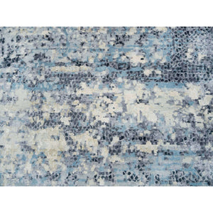 11'10"x14'10" Blue and Gray, Wool and Silk Hand Knotted, Modern Abstract with Mosaic Design, Oversized Oriental Rug FWR392682