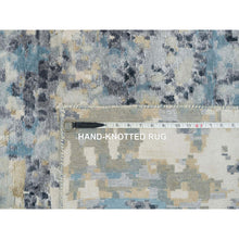 Load image into Gallery viewer, 11&#39;10&quot;x14&#39;10&quot; Blue and Gray, Wool and Silk Hand Knotted, Modern Abstract with Mosaic Design, Oversized Oriental Rug FWR392682