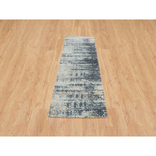 Load image into Gallery viewer, 2&#39;6&quot;x7&#39;9&quot; Blue And Gray, Modern Abstract With Mosaic Design, Wool And Silk Hand Knotted, Runner Oriental Rug FWR392700