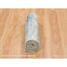 Load image into Gallery viewer, 2&#39;6&quot;x7&#39;9&quot; Blue And Gray, Modern Abstract With Mosaic Design, Wool And Silk Hand Knotted, Runner Oriental Rug FWR392700