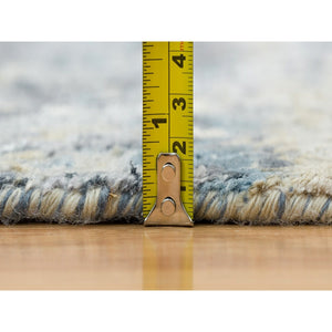 2'6"x7'9" Blue And Gray, Modern Abstract With Mosaic Design, Wool And Silk Hand Knotted, Runner Oriental Rug FWR392700