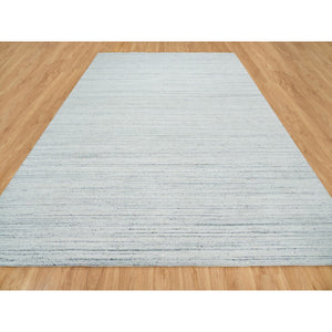 10'1"x14'1" Ivory, Natural Wool Hand Loomed, Plain Modern Striae Design Soft Pile, Oriental Rug FWR392706