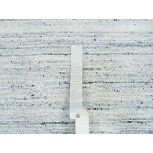 10'1"x14'1" Ivory, Natural Wool Hand Loomed, Plain Modern Striae Design Soft Pile, Oriental Rug FWR392706