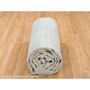 10'1"x14'1" Ivory, Natural Wool Hand Loomed, Plain Modern Striae Design Soft Pile, Oriental Rug FWR392706