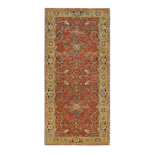 Load image into Gallery viewer, 4&#39;x10&#39; Terracotta Red, Antiqued Fine Heriz Re-Creation, Hand Knotted, Soft Wool, Wide Runner Oriental Rug FWR392772