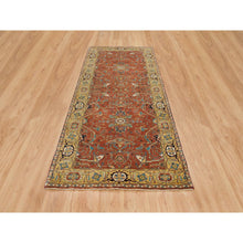 Load image into Gallery viewer, 4&#39;x10&#39; Terracotta Red, Antiqued Fine Heriz Re-creation, Hand Knotted, Soft Wool, Wide Runner Oriental Rug FWR392772