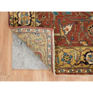 4'x10' Terracotta Red, Antiqued Fine Heriz Re-Creation, Hand Knotted, Soft Wool, Wide Runner Oriental Rug FWR392772