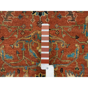 4'x10' Terracotta Red, Antiqued Fine Heriz Re-Creation, Hand Knotted, Soft Wool, Wide Runner Oriental Rug FWR392772