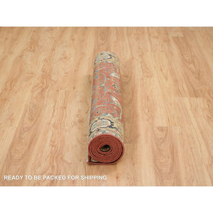 4'x10' Terracotta Red, Antiqued Fine Heriz Re-Creation, Hand Knotted, Soft Wool, Wide Runner Oriental Rug FWR392772