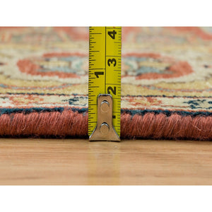 4'x10' Terracotta Red, Antiqued Fine Heriz Re-Creation, Hand Knotted, Soft Wool, Wide Runner Oriental Rug FWR392772