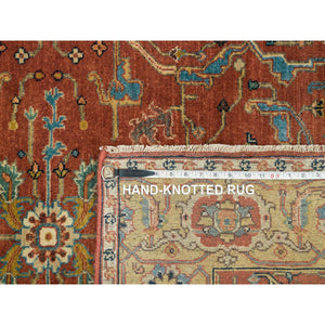 4'x10' Terracotta Red, Antiqued Fine Heriz Re-Creation, Hand Knotted, Soft Wool, Wide Runner Oriental Rug FWR392772