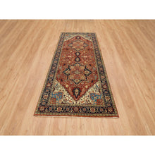Load image into Gallery viewer, 4&#39;x10&#39;1&quot; Terracotta Red, Densely Woven Pure Wool, Hand Knotted Antiqued Fine Heriz Re-Creation, Natural Dyes, Wide Runner Oriental Rug FWR392778