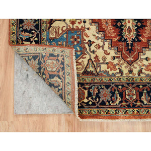 4'x10'1" Terracotta Red, Densely Woven Pure Wool, Hand Knotted Antiqued Fine Heriz Re-Creation, Natural Dyes, Wide Runner Oriental Rug FWR392778