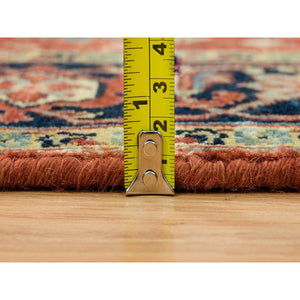 4'x10'1" Terracotta Red, Densely Woven Pure Wool, Hand Knotted Antiqued Fine Heriz Re-Creation, Natural Dyes, Wide Runner Oriental Rug FWR392778