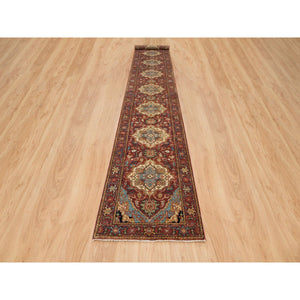 2'7"x18' Terracotta Red, Hand Knotted, Antiqued Fine Heriz Re-Creation, Densely Woven, Natural Dyes, Organic Wool, XL Runner Oriental Rug FWR392820