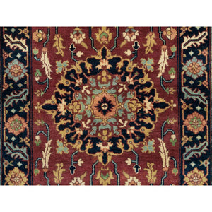 2'8"x12' Rust Red, Antiqued Sarouk Re-Creation, Natural Dyes Densely Woven, Natural Wool Hand Knotted, Runner Oriental Rug FWR392826