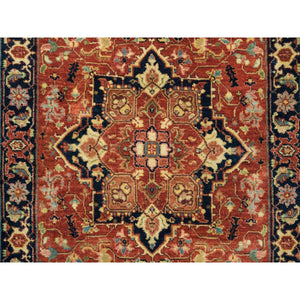 2'7"x12'1" Terracotta Red, Hand Knotted Antiqued Fine Heriz Re-Creation, Natural Dyes Dense Weave, Organic Wool, Runner Oriental Rug FWR392892