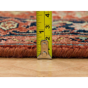 2'7"x12'1" Terracotta Red, Hand Knotted Antiqued Fine Heriz Re-Creation, Natural Dyes Dense Weave, Organic Wool, Runner Oriental Rug FWR392892
