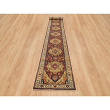 Load image into Gallery viewer, 2&#39;7&quot;x22&#39; Terracotta Red, Hand Knotted Antiqued Fine Heriz Re-Creation, Natural Dyes Dense Weave, Extra Soft Wool, XL Runner Oriental Rug FWR392976