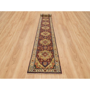 2'7"x22' Terracotta Red, Hand Knotted Antiqued Fine Heriz Re-Creation, Natural Dyes Dense Weave, Extra Soft Wool, XL Runner Oriental Rug FWR392976