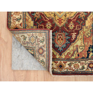 2'7"x22' Terracotta Red, Hand Knotted Antiqued Fine Heriz Re-Creation, Natural Dyes Dense Weave, Extra Soft Wool, XL Runner Oriental Rug FWR392976