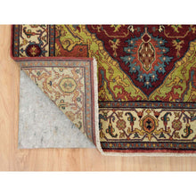 Load image into Gallery viewer, 3&#39;10&quot;x12&#39;1&quot; Terracotta Red, Pure Wool Hand Knotted, Antiqued Fine Heriz Re-creation, Natural Dyes Densely Woven, Wide Runner Oriental Rug FWR392994