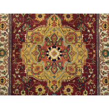 Load image into Gallery viewer, 3&#39;10&quot;x12&#39;1&quot; Terracotta Red, Pure Wool Hand Knotted, Antiqued Fine Heriz Re-creation, Natural Dyes Densely Woven, Wide Runner Oriental Rug FWR392994