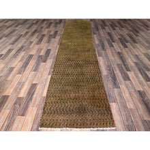 Load image into Gallery viewer, 2&#39;6&quot;x11&#39;5&quot; Copper Brown, Vintage Persian Tabriz With Paisley Repetitive Intricate Pattern, Shaved Down, Zero Pile, Sides And Ends Professionally Secured, Fragment, Runner, Oriental Rug FWR3924