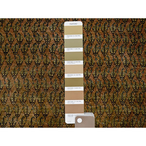 2'6"x11'5" Copper Brown, Vintage Persian Tabriz with Paisley Repetitive Intricate Pattern, Shaved Down, Zero Pile, Sides and Ends Professionally Secured, Fragment, Runner, Oriental Rug Sh654 FWR3924