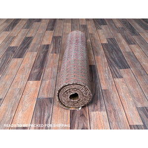 2'6"x11'5" Copper Brown, Vintage Persian Tabriz with Paisley Repetitive Intricate Pattern, Shaved Down, Zero Pile, Sides and Ends Professionally Secured, Fragment, Runner, Oriental Rug Sh654 FWR3924