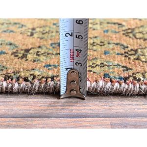 2'6"x11'5" Copper Brown, Vintage Persian Tabriz with Paisley Repetitive Intricate Pattern, Shaved Down, Zero Pile, Sides and Ends Professionally Secured, Fragment, Runner, Oriental Rug Sh654 FWR3924