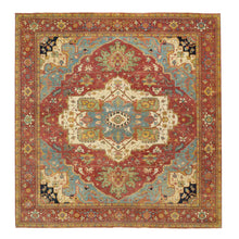 Load image into Gallery viewer, 12&#39;2&quot;x12&#39;2&quot; Terracotta Red, Hand Knotted Antiqued Fine Heriz Re-Creation, Natural Dyes Dense Weave, Extra Soft Wool, Square Oriental Rug FWR393060