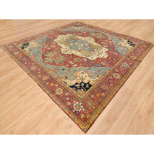 Load image into Gallery viewer, 12&#39;2&quot;x12&#39;2&quot; Terracotta Red, Hand Knotted Antiqued Fine Heriz Re-Creation, Natural Dyes Dense Weave, Extra Soft Wool, Square Oriental Rug FWR393060